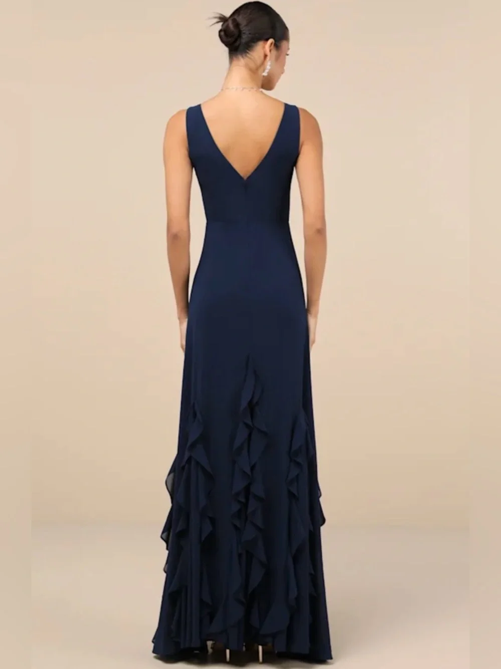 Lulus Alorna Dark Navy Sleeveless Ruffled Maxi Dress M NWT - Picture 2 of 6